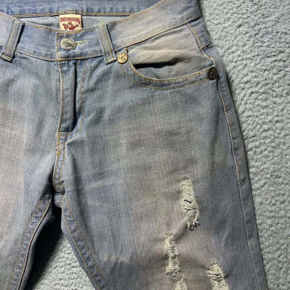 True Religion Billy Super T Jeans Men‎ 34 USA Made Distressed Light Wash Flap
